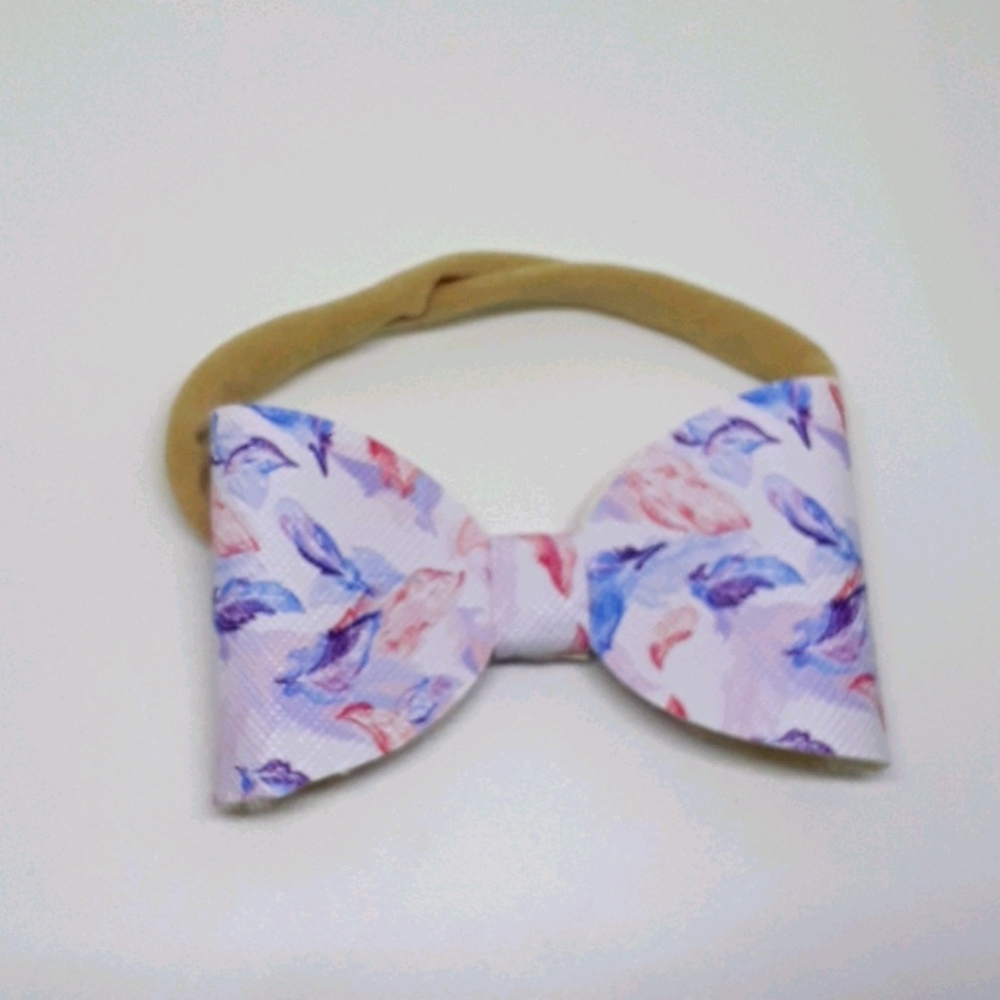 feather print bow headband